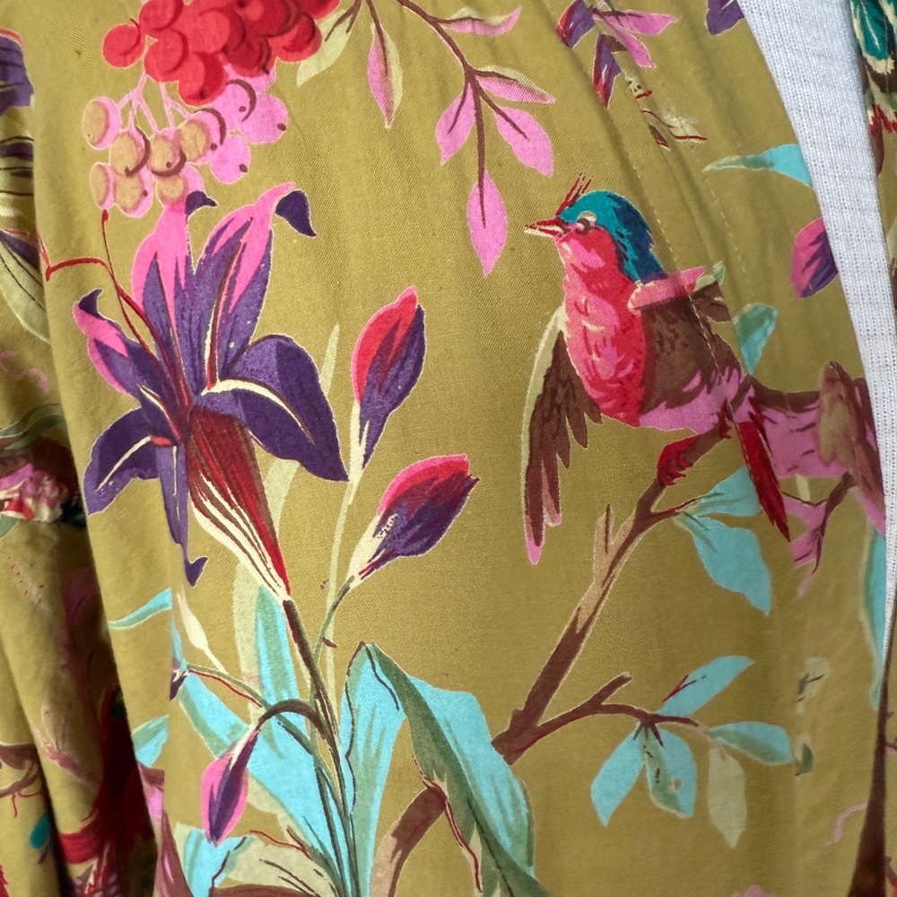 Exotic bird and floral print Women's Robe - Multicolor